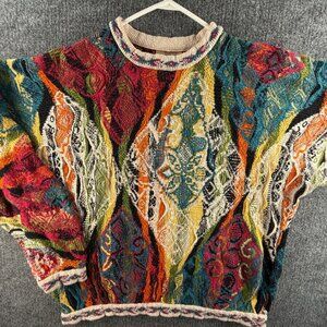 Coogi Australia Sweater Knit Large Colorful Abstract Pullover Biggie Linen Blend